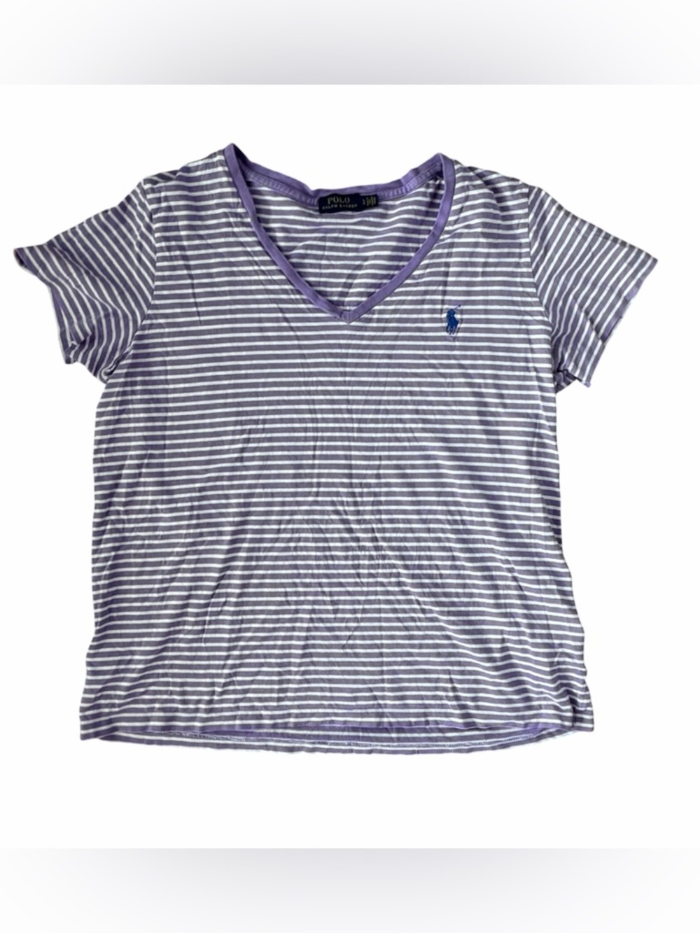 Polo Ralph Lauren Purple White Striped V Neck Tee Large Preppy